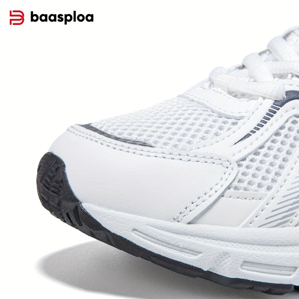 BAASPLOA Women's White\u002FGrey\u002FGreen Lightweight Breathable Running Shoes