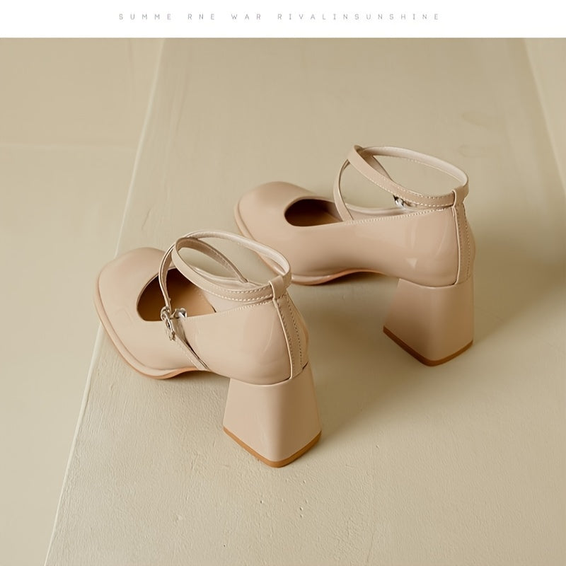 Pink 2024 New Cross-Band Mary Jane Women's Shoes French Thick Heel Single Shoes Spring