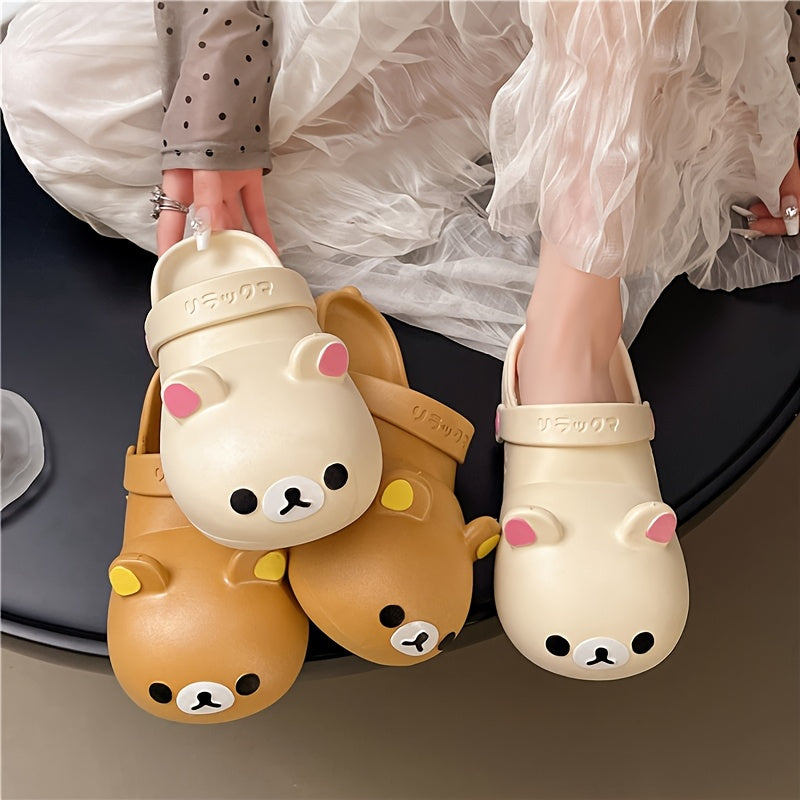 Women's Cute Bear Slip-On House Shoes - Non-Slip Bathroom Slippers, Soft EVA Cushioned Sole for Indoor