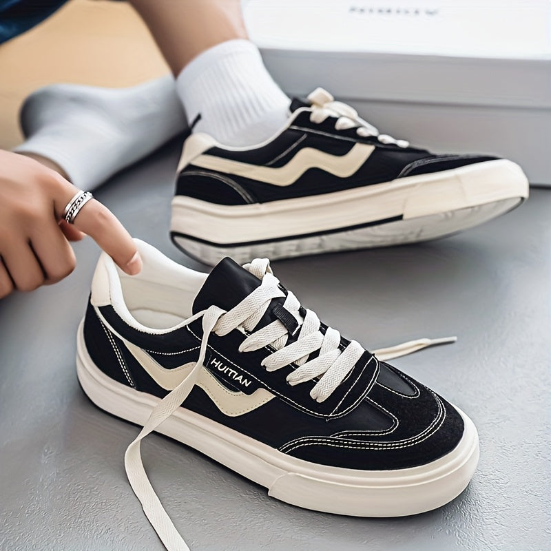 Men'S Casual Skate Shoes - Low-Top Lace-Up Sneakers with Beige & Black Colorway, EVA Sole, and \