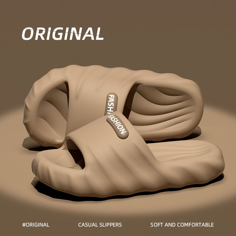 Men's Solid Color Open Toe Breathable Chunky Slippers, Comfy Non Slip Durable Soft Sole EVA Slides