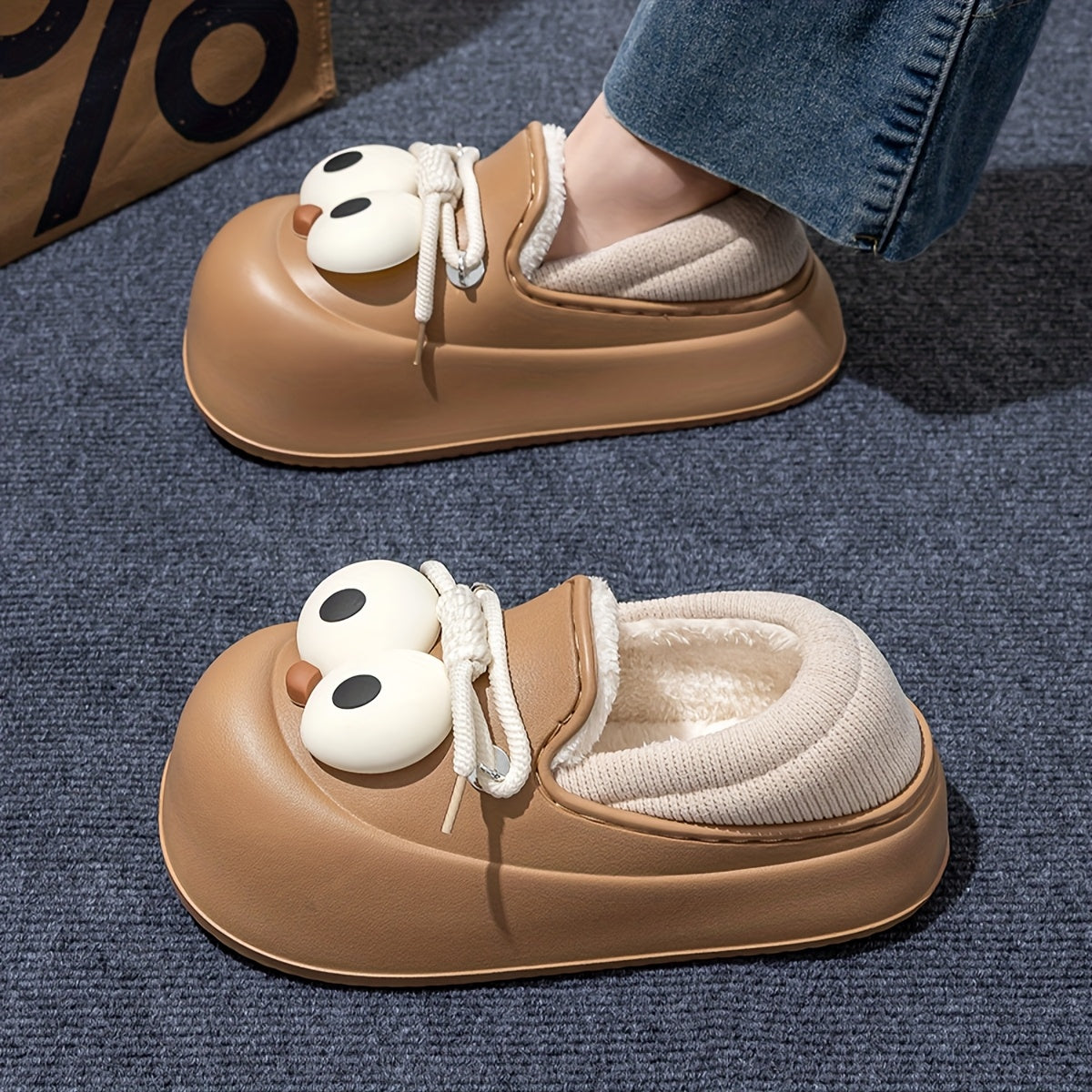 Women's Slip-On Shoes - Cute Owl-like Eyes - Beige\u002FBrown\u002FBlack Color Options
