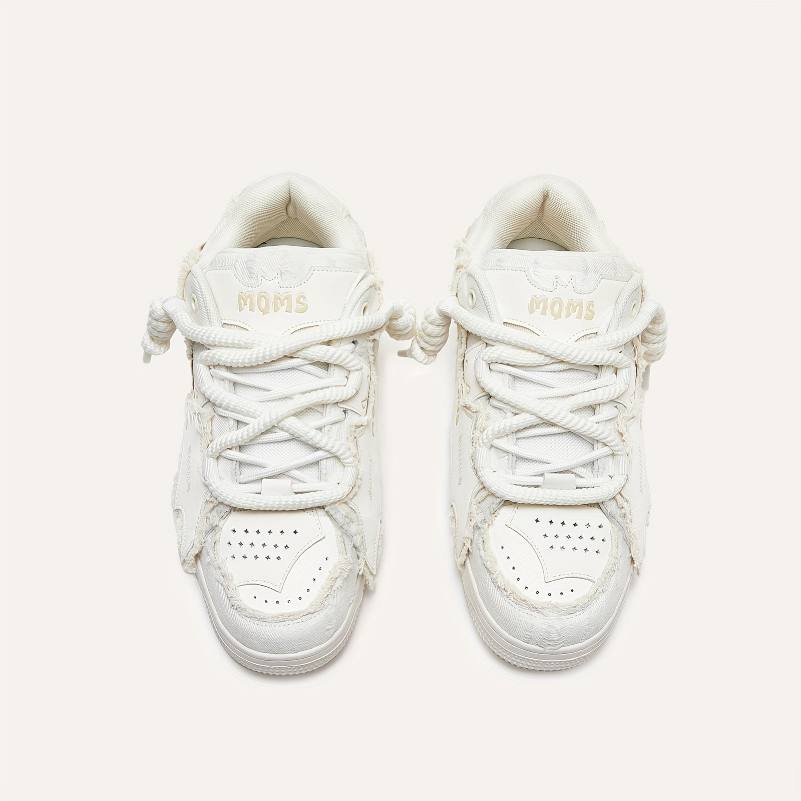 MQMS White Knight Low-Top Sneakers - Unisex Streetwear Slip-Resistant Rubber Sole