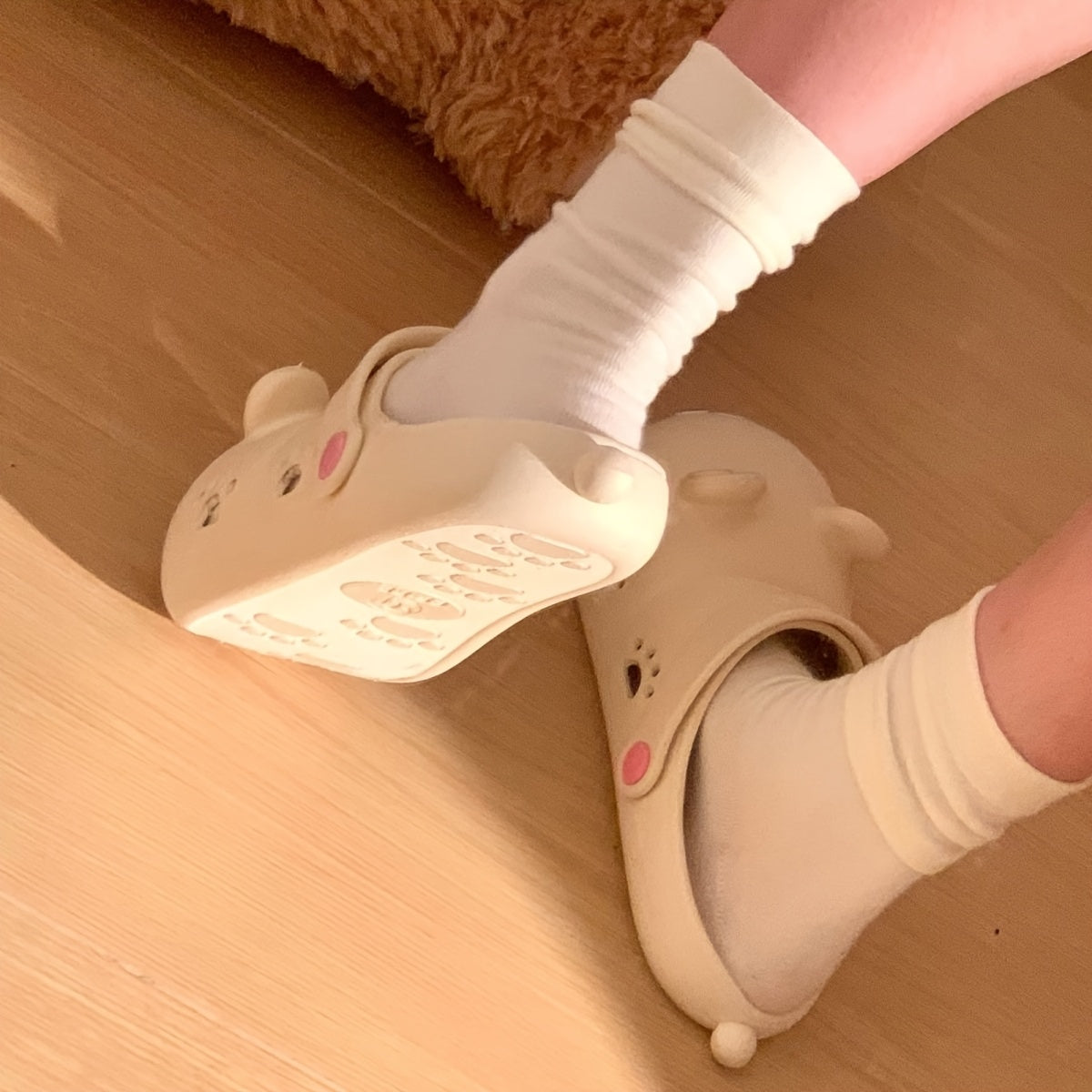 Women's Cute Bear Slip-On House Shoes - Non-Slip Bathroom Slippers, Soft EVA Cushioned Sole for Indoor
