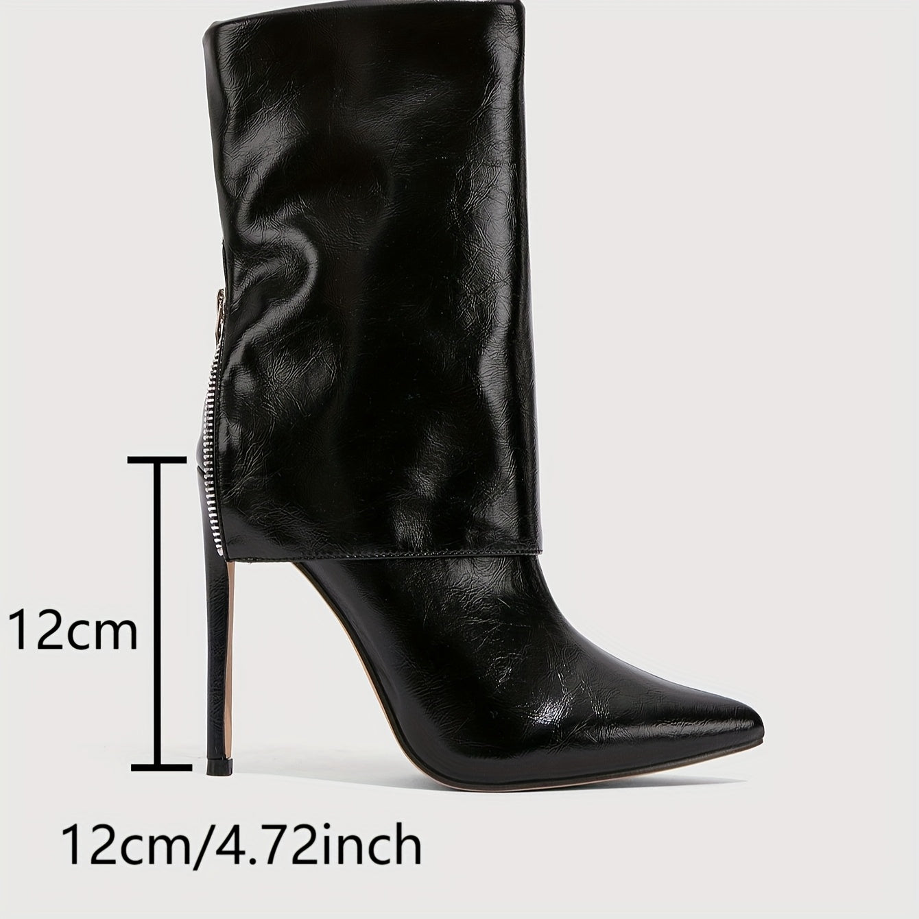 Women's Elegant Black Pointed-Toe Stiletto High Heel Ankle Boots with Back Zipper - Glossy Synthetic Cover