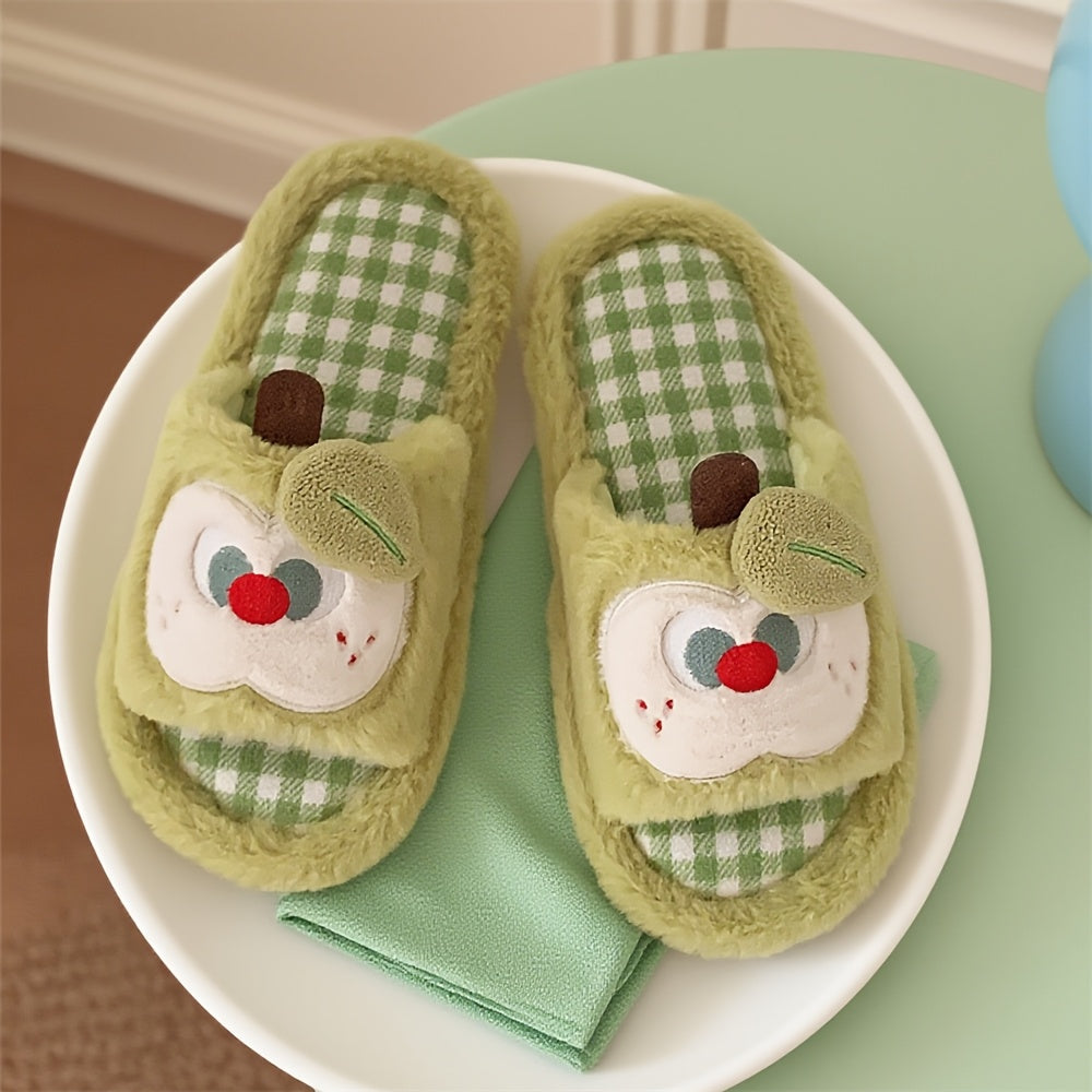 XIXITIAO Women's Plaid Apple Slippers - Korean\u002F Style Cute Green Gingham & Red Checkered House with Sole