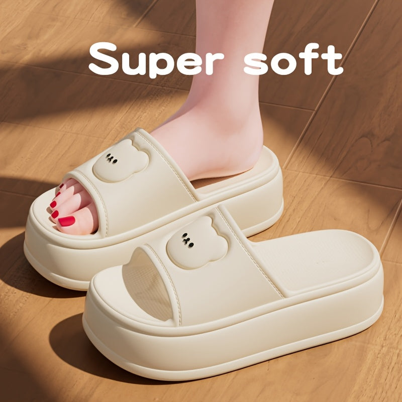 Women'S Cute Bear Cartoon Slide Sandals - Super Soft Thick Sole Casual Slippers with Elevated Heel