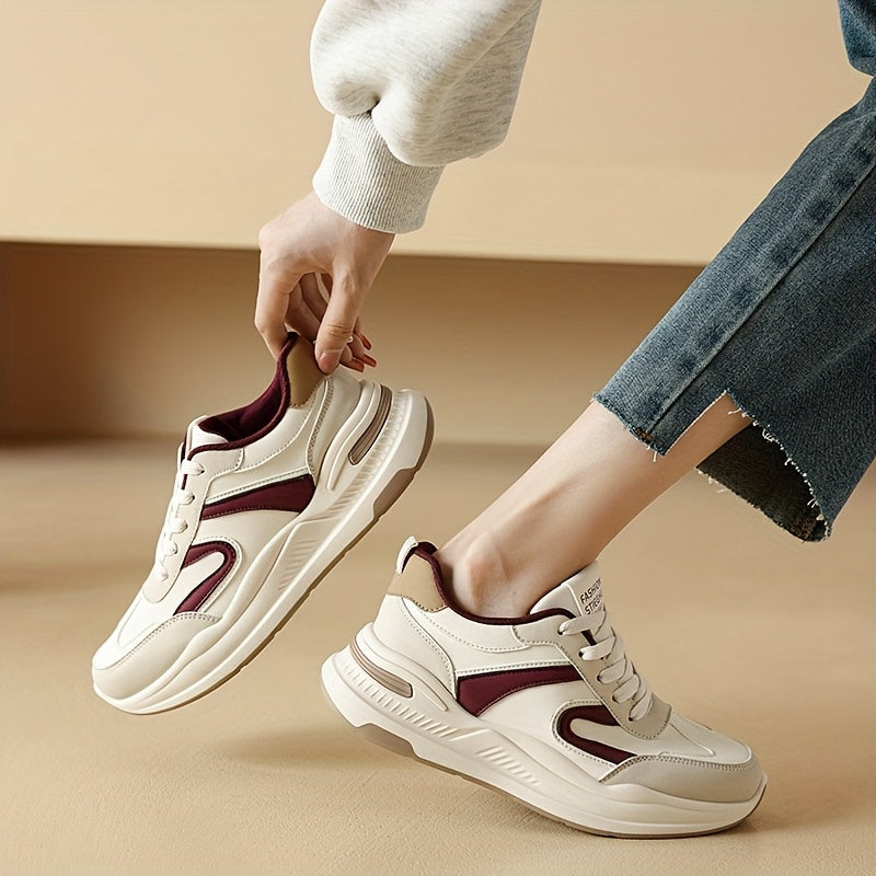 Women's Korean-Style Low-Top Sneakers - Lightweight Breathable PU Cover Lace-Up Casual Shoes with EVA Cushioned Sole