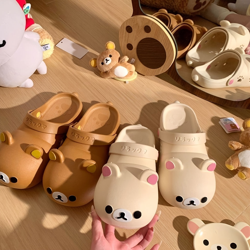 Women's Cute Bear Slip-On House Shoes - Non-Slip Bathroom Slippers, Soft EVA Cushioned Sole for Indoor