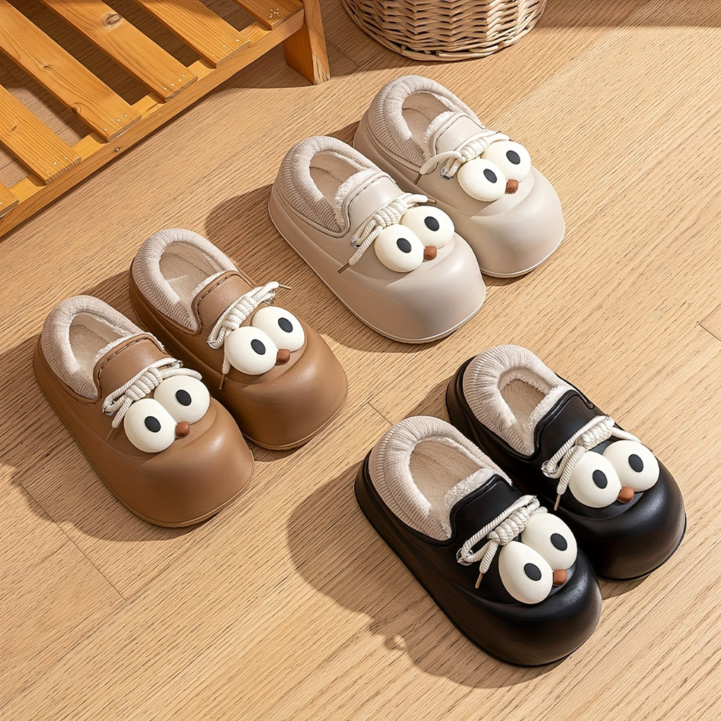 Women's Slip-On Shoes - Cute Owl-like Eyes - Beige\u002FBrown\u002FBlack Color Options
