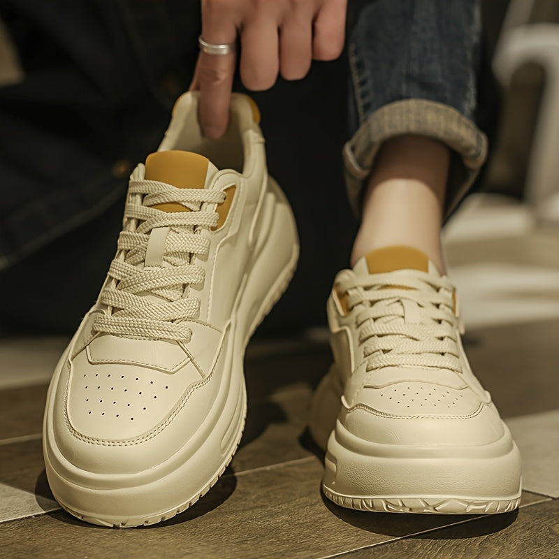 Men's Stylish Comfortable Thick-Sole Low-Top Skate Shoes - Lace-Up PU Upper