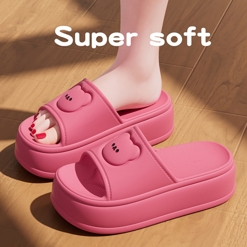 Women'S Cute Bear Cartoon Slide Sandals - Super Soft Thick Sole Casual Slippers with Elevated Heel