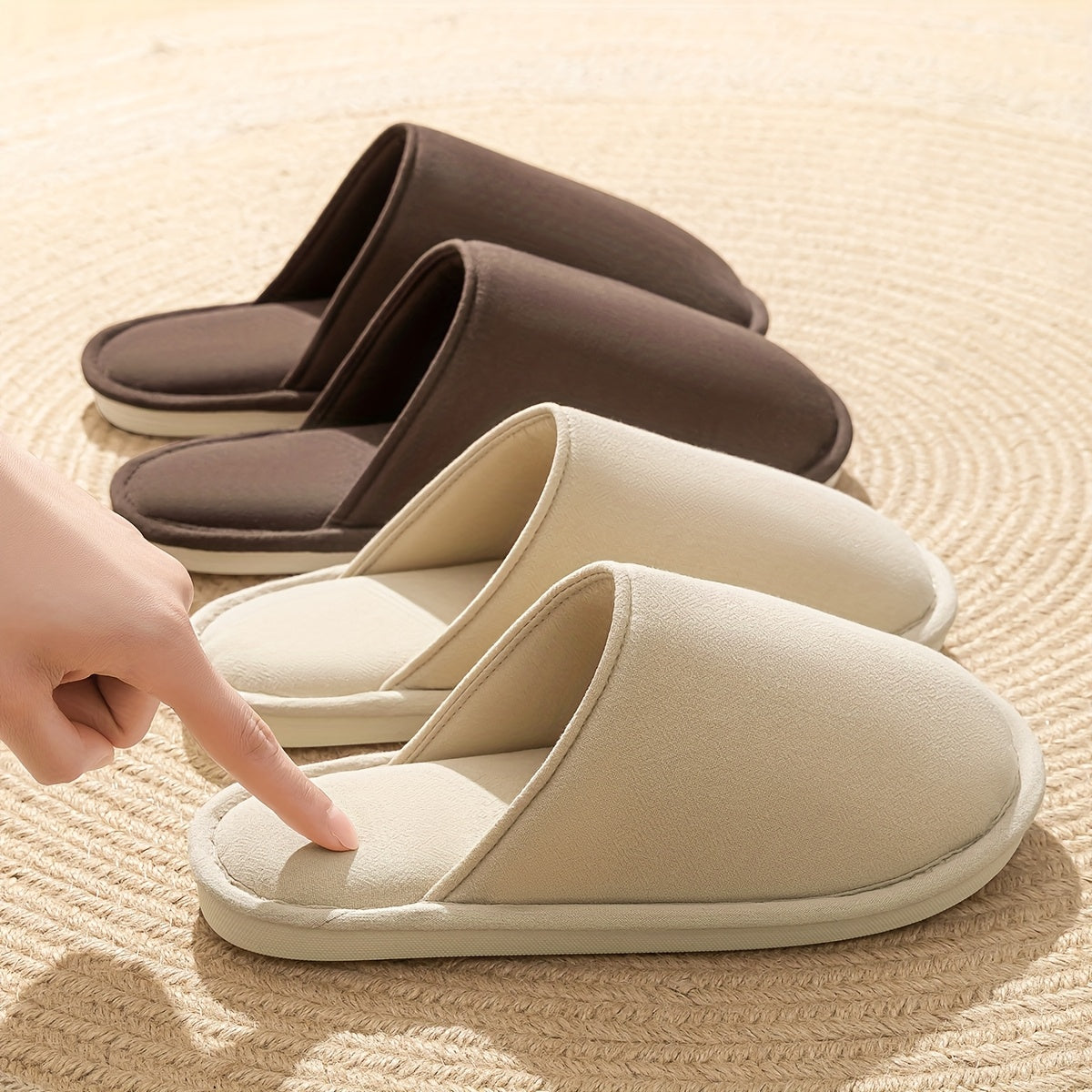 LEADNIE Unisex Winter Slippers - Soft Fabric Indoor\u002FOutdoor House Shoes with TPR Sole