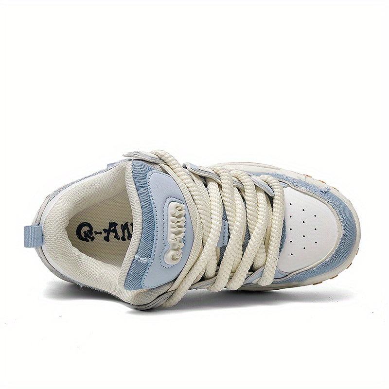 Men'S & Women'S Low-Top Skate Sneakers - Light Blue & White Breathable Fabric\u002FSynthetic Upper