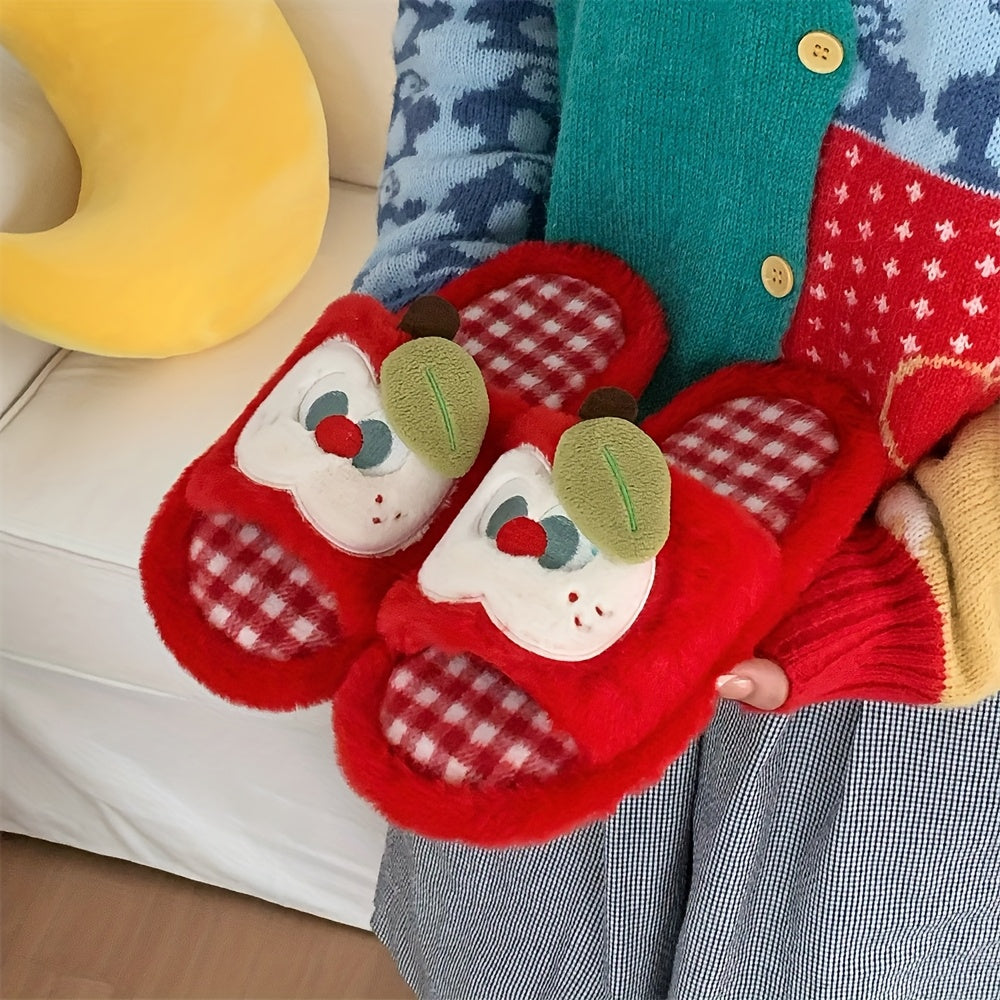 XIXITIAO Women's Plaid Apple Slippers - Korean\u002F Style Cute Green Gingham & Red Checkered House with Sole
