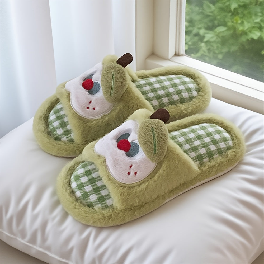 XIXITIAO Women's Plaid Apple Slippers - Korean\u002F Style Cute Green Gingham & Red Checkered House with Sole