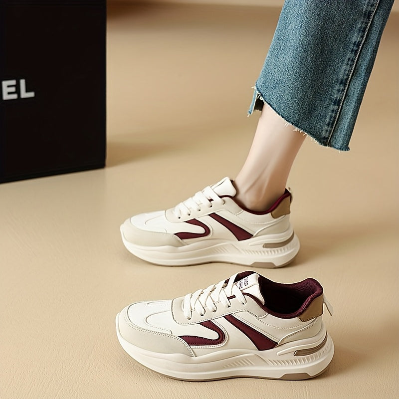 Women's Korean-Style Low-Top Sneakers - Lightweight Breathable PU Cover Lace-Up Casual Shoes with EVA Cushioned Sole