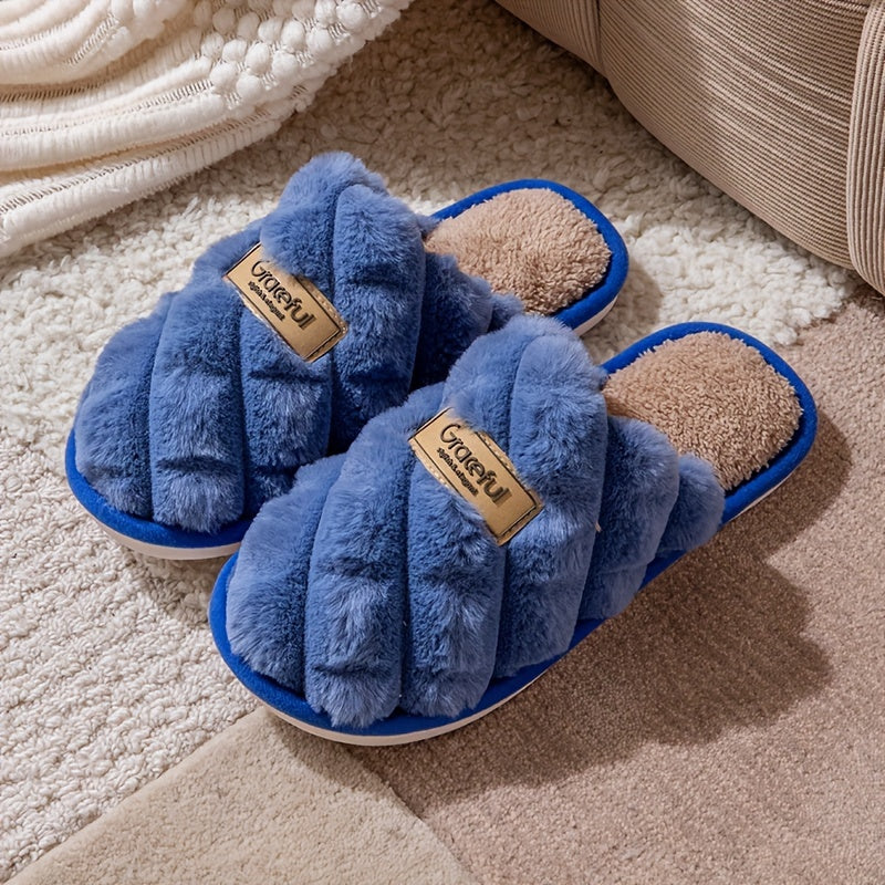 Plaid Winter Slippers Plaid Winter Slippers | Cozy, Non-Slip PVC Sole & Plush Trim - Grey