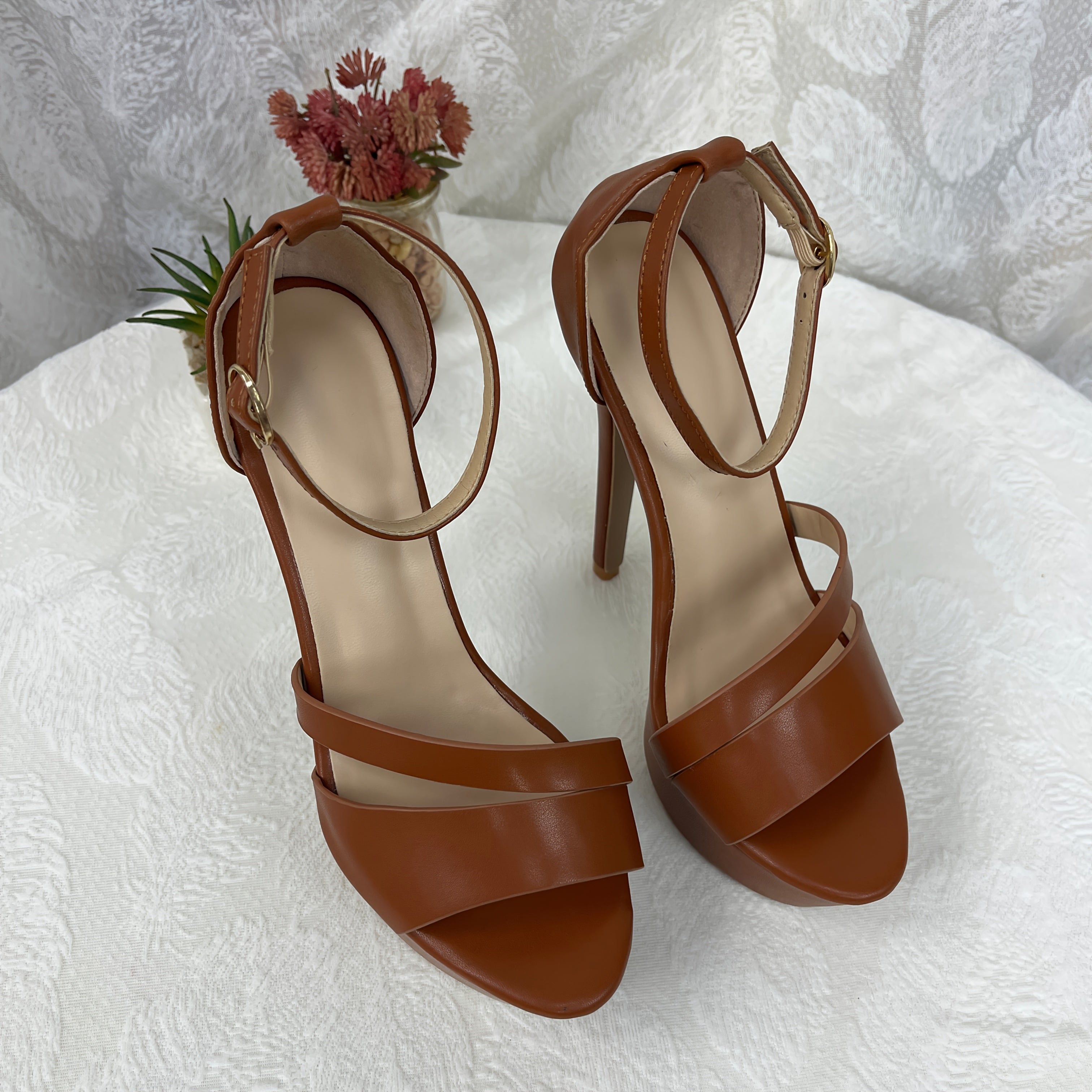 Women's High-Heeled Stiletto Sandals - Pointed Toe Mary Jane Style with Buckle Closure