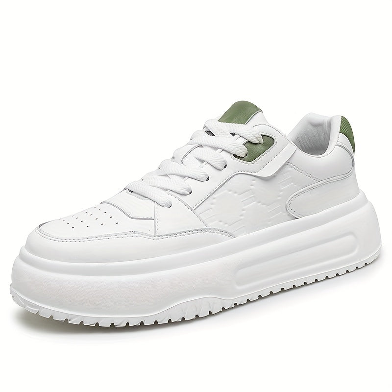 Men's Stylish Comfortable Thick-Sole Low-Top Skate Shoes - Lace-Up PU Upper