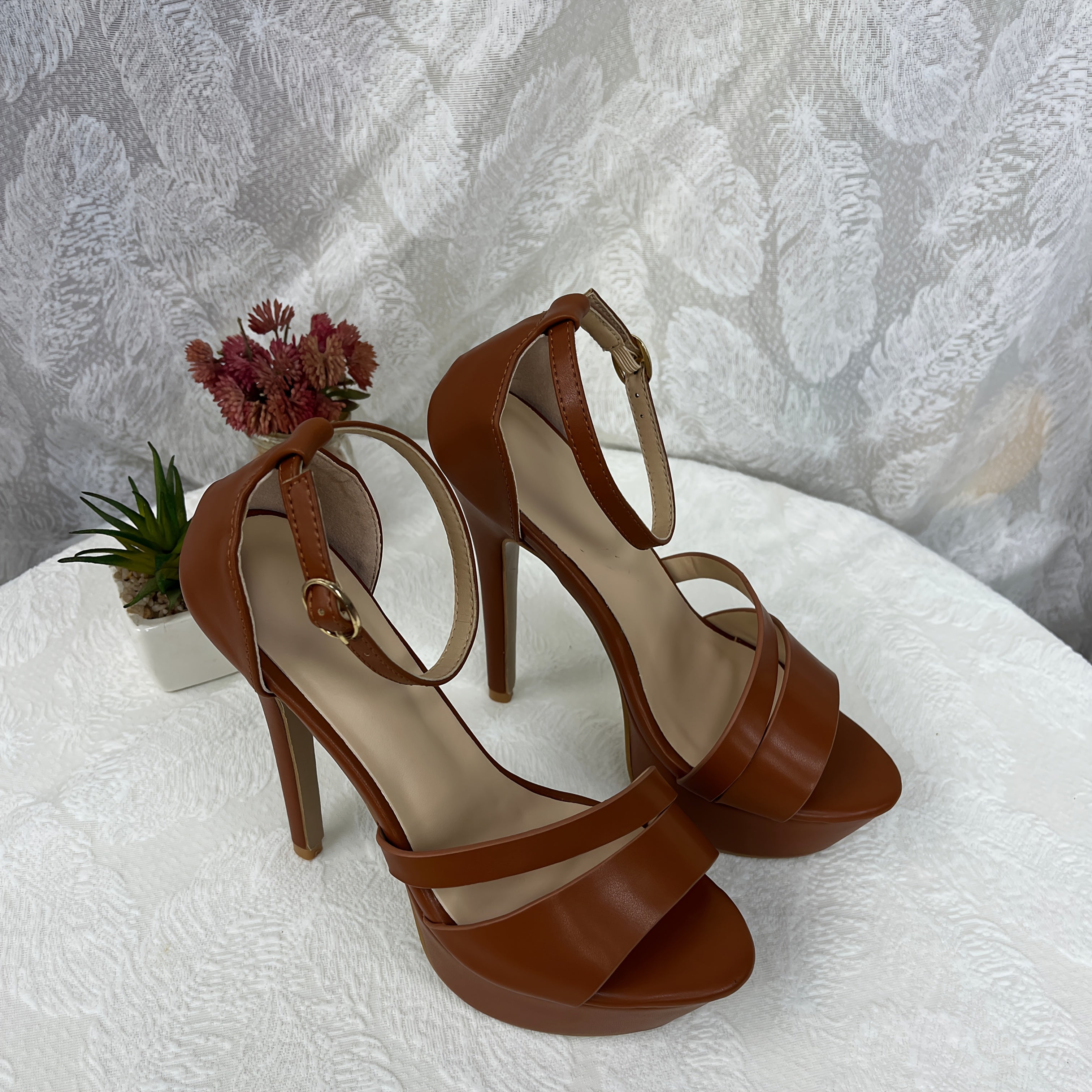 Women's High-Heeled Stiletto Sandals - Pointed Toe Mary Jane Style with Buckle Closure