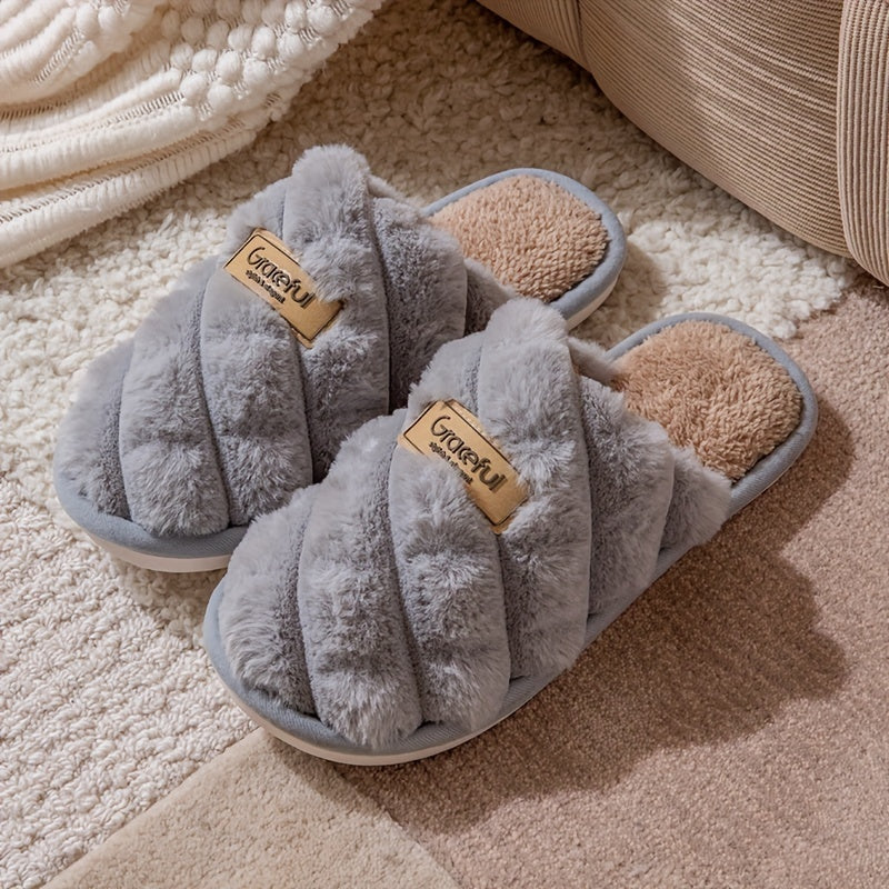 Plaid Winter Slippers Plaid Winter Slippers | Cozy, Non-Slip PVC Sole & Plush Trim - Grey