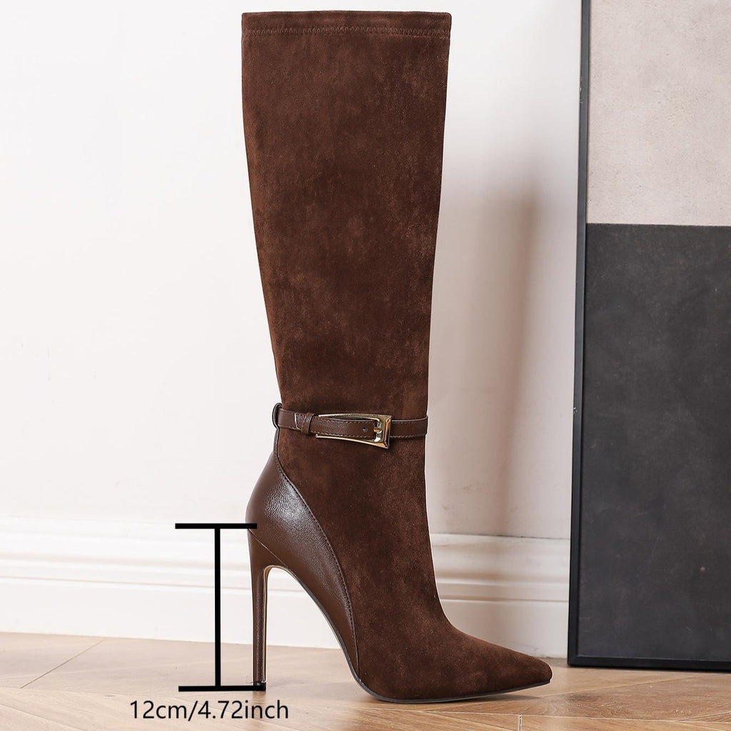 Brown Stiletto Boots Ultra-High Heel Women's Elegant Brown Knee-High Stiletto Boots | Pointed Toe
