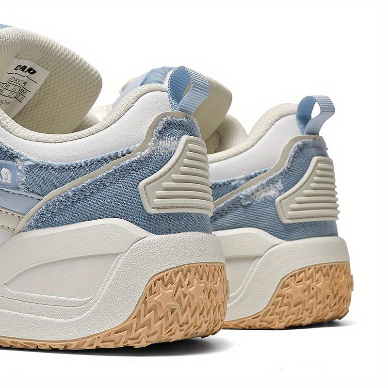 Men'S & Women'S Low-Top Skate Sneakers - Light Blue & White Breathable Fabric\u002FSynthetic Upper